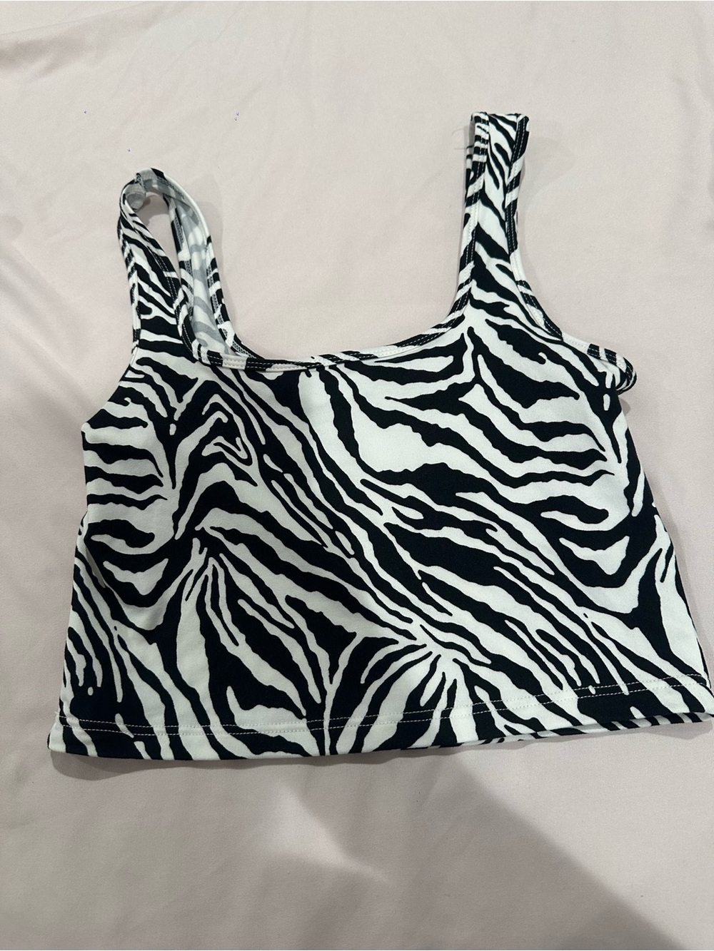 Zebra Print Crop Tank Top - Black & White